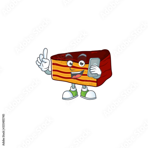 Cartoon design concept of dobos torte talking on phone
