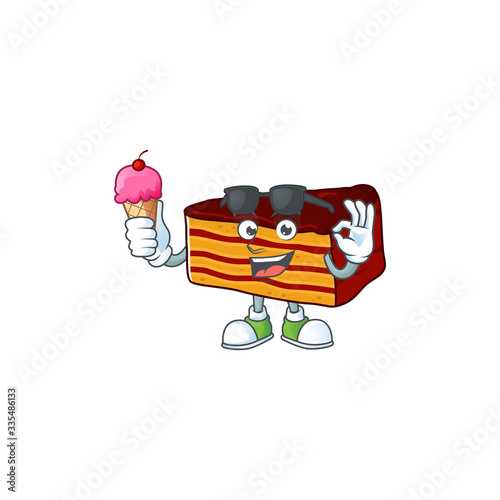 Cute dobos torte cartoon character enjoying an ice cream