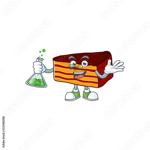 Dobos torte genius Professor Cartoon character holding glass tube