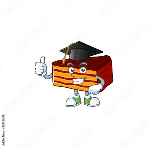 Mascot design concept of dobos torte proudly wearing a black Graduation hat