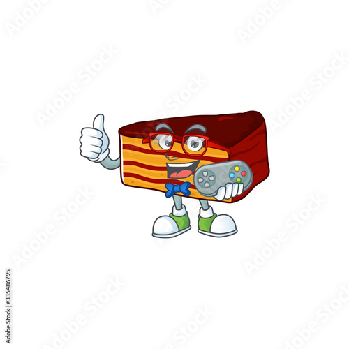 Dobos torte talented gamer mascot design play game with controller