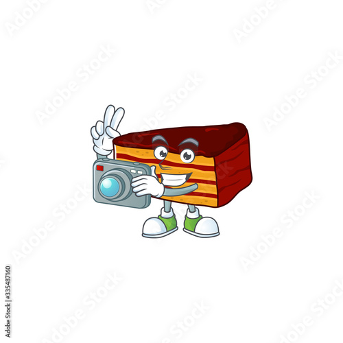 Dobos torte photographer mascot design concept using an expensive camera