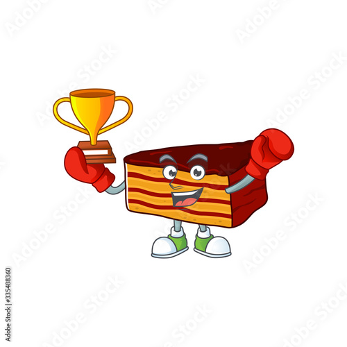 Proudly face of boxing winner dobos torte presented in cartoon character design