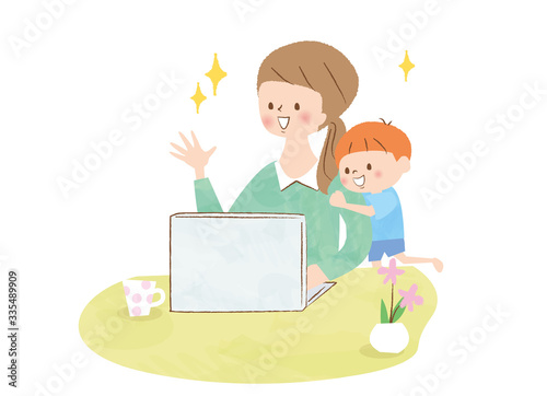 パソコン　テレワーク　ママ　男の子　喜ぶ