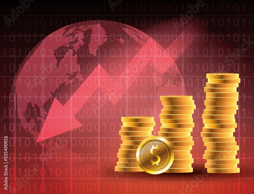 oil price market with coins dollars and arrow down