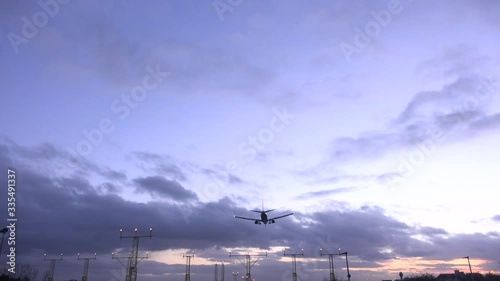 Passenger jet landing in Manchester airport UK 4K photo