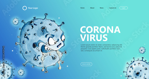 Landing page template with coronavirus illustration watercolor