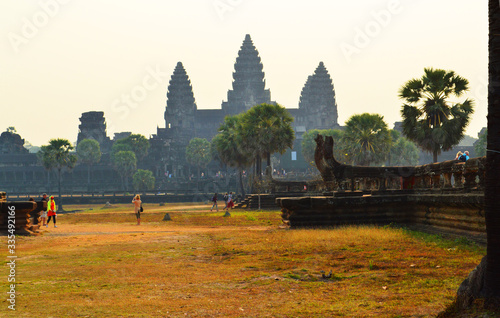 Landscape of Angkor Wat on white background