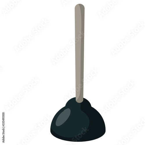 Black Plunger. Plumber's tool. Cartoon flat illustration. Drain cleaner