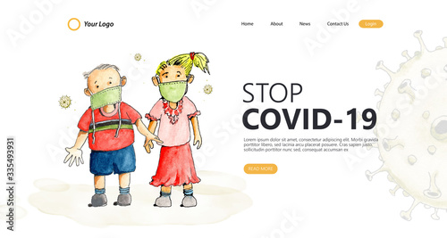 Stop coronavirus landing page with illustration watercolor concept