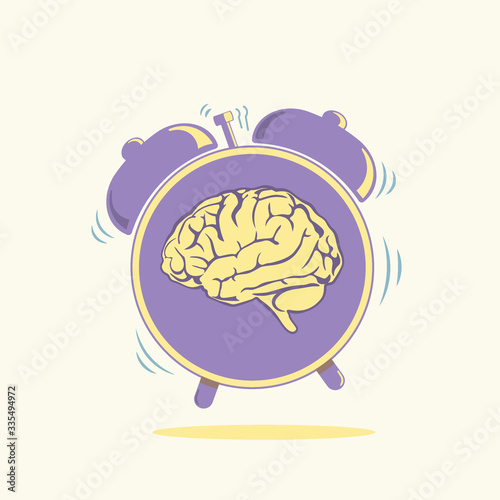 Brain alarm clock wake up modern lifestyle vector illustration