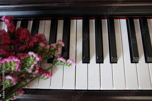 red rose on piano