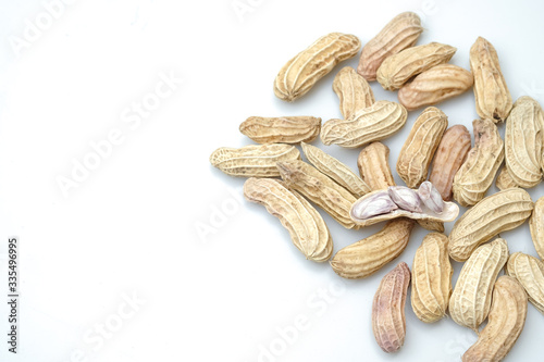 Close up boiled peanuts white background