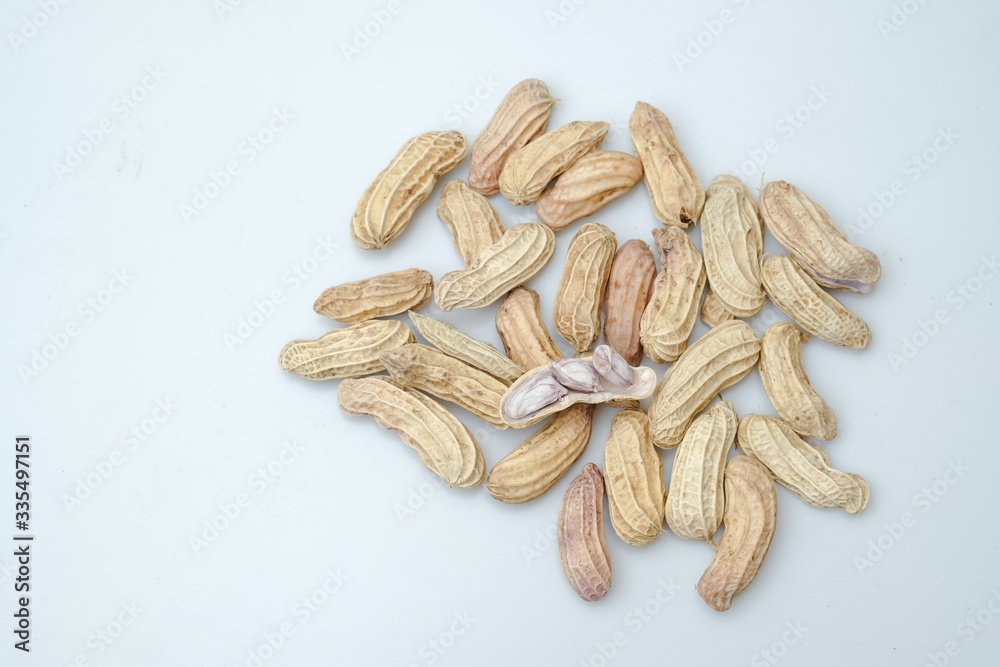 Close up boiled peanuts white background