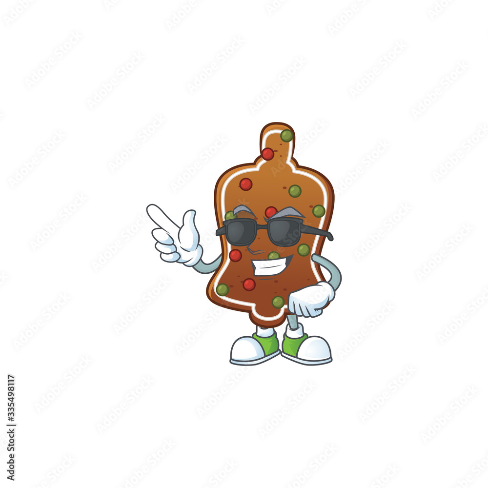 Super cute gingerbread bell cartoon character wearing black glasses