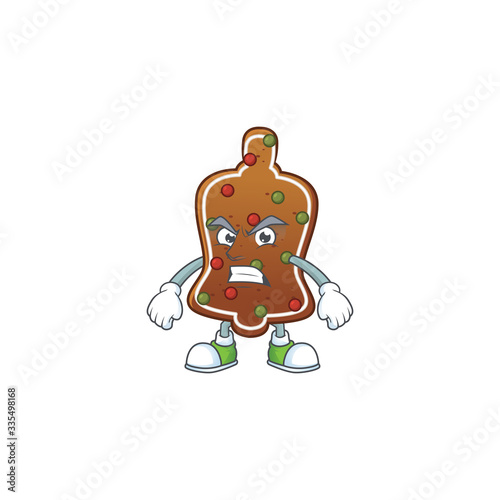 Mascot design style of gingerbread bell with angry face