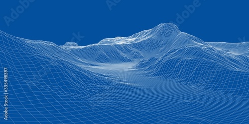 Abstract 3d wire-frame landscape. Blueprint style