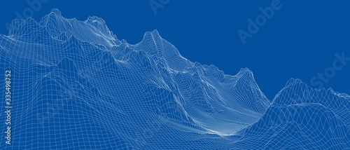 Abstract 3d wire-frame landscape. Blueprint style