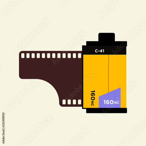Camera vintage film roll cartridge icon isolated on color background. 35mm film canister. Filmstrip photographer equipment. Analogue camera  vector Illustration