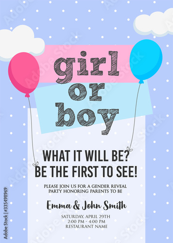 Girl or boy? Gender reveal party invitation card vector design
