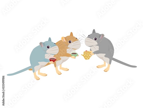 マスクをしたネズミのお茶会