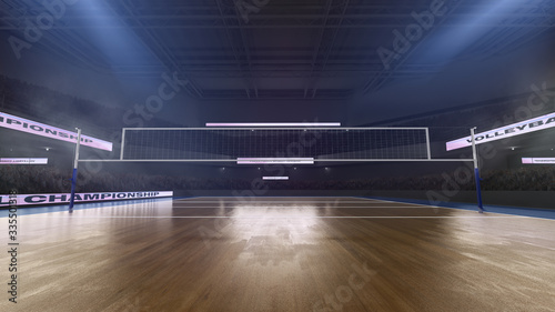 Volleyball stadium with people fan. Sport arena. Render 3D. Illustration. photo