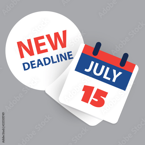 Tax Day Reminder Concept - Calendar Design Template - USA Tax Deadline, New Extended Date for IRS Federal Income Tax Returns: 15 July 2020