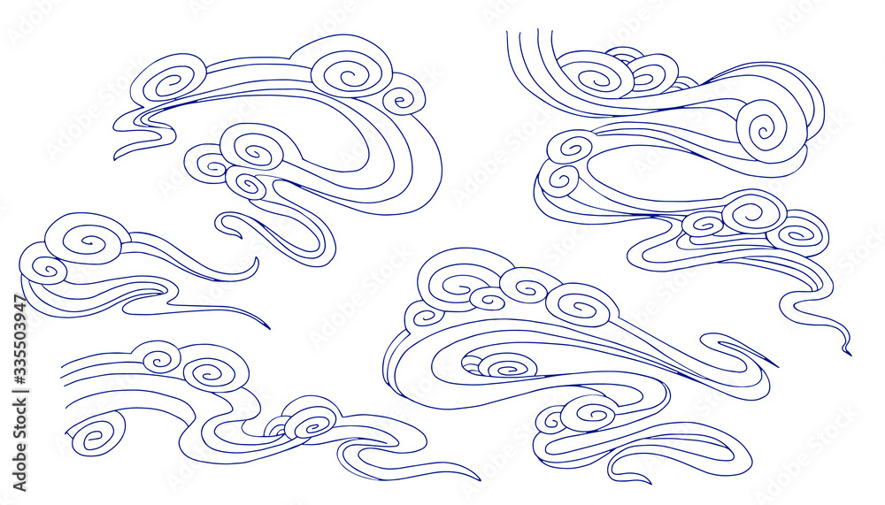 Set of Chinese decorative clouds , line art