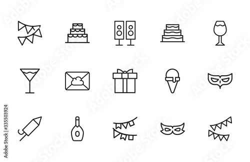 Birthday line icons set.