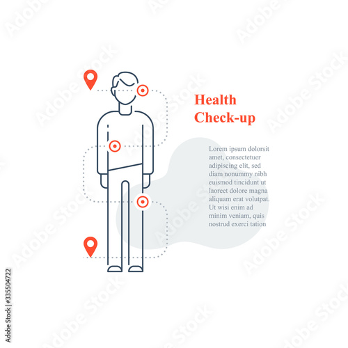 Annual medical examination, regular health check up, diagnostic and analysis, body pain