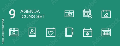 Editable 9 agenda icons for web and mobile