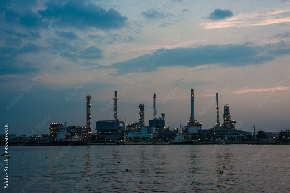 Oil refinery plant twilight petrochemical industry