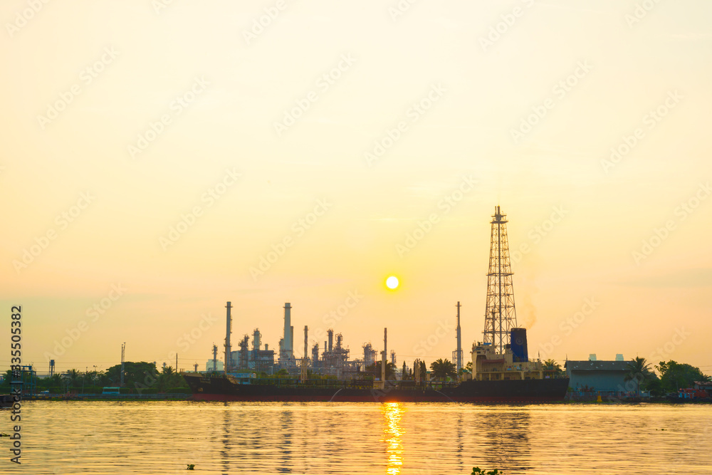 Oil refinery plant twilight petrochemical industry