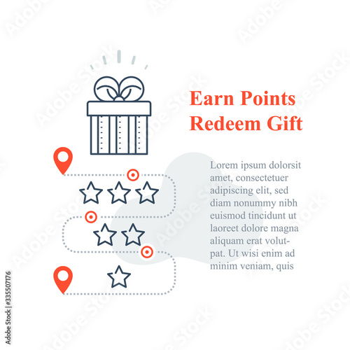 Gift box, reward program, incentive present, win special prize, earn loyalty points