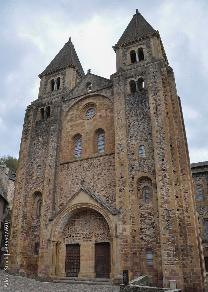 CONQUES, AVEYRON, FRANCE, EUROPE, AUTUMN 2018. Abbey of Sainte-Foy in the most beautiful and picturesque medieval village in France.