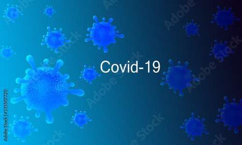 Image of Flu COVID-19 virus cell under the microscope on the blood.Coronavirus Covid-19 outbreak influenza background.Pandemic medical health risk concept 