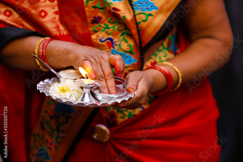 Indian traditional wedding ceremony : Decorative puja thali