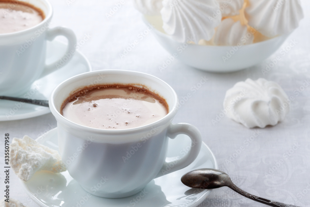 A cup of fresh coffee with cream and a gentle, airy Bizet A cup of fresh coffee with cream and a gentle, airy Bizet