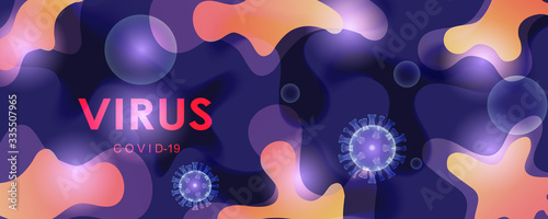 Vector illustration of coronavirus cells on an abstract colored background. Pandemic, epidemic, quarantine, virus vaccine. EPS 10.
