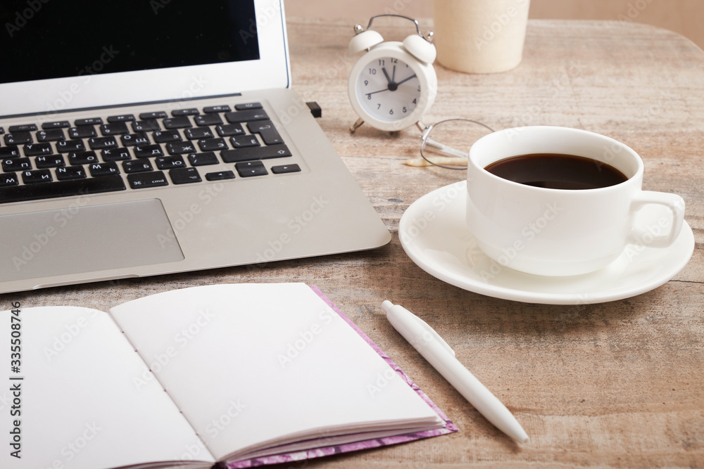 remote work at the computer with a Cup of fragrant coffee remote work at the computer with a Cup of fragrant coffee