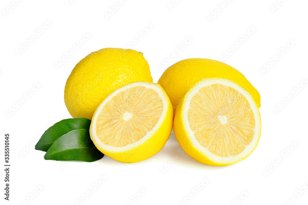 lemon with  leaves on white background