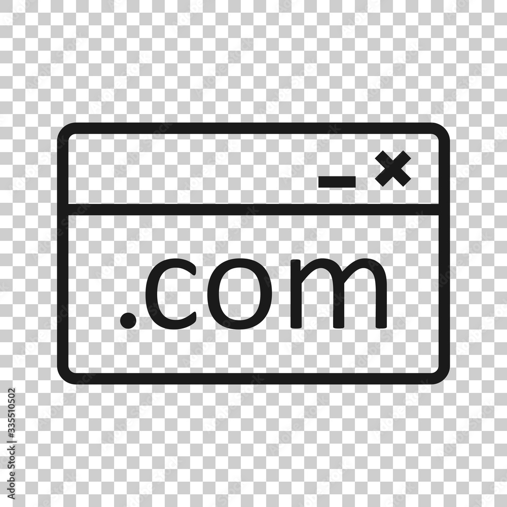 Website domain icon in flat style. Com internet address vector illustration on white isolated background. Server business concept. Website domain icon in flat style. Com internet address vector illustration on white isolated background. Server business concept.