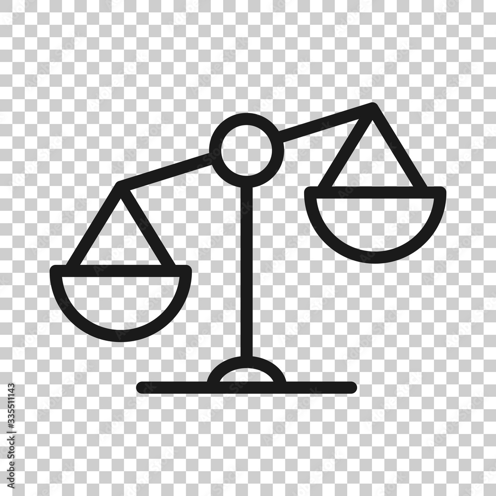 Scale balance icon in flat style. Justice vector illustration on white isolated background. Judgment business concept. Scale balance icon in flat style. Justice vector illustration on white isolated background. Judgment business concept.