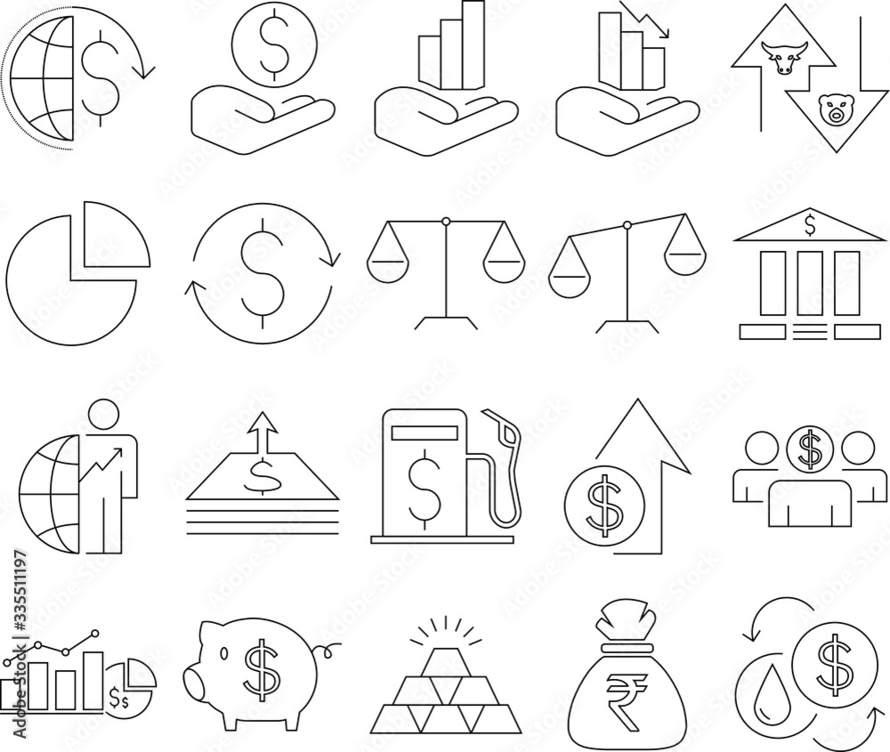 Modern outline style economy, finance and growth vector icons. Economy and Money icons. Modern outline style economy, finance and growth vector icons. Economy and Money icons.