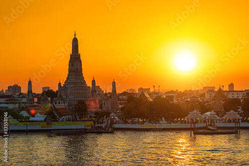 Wat Arun Temple at sunset in bangkok Thailand. Wat Arun is a Buddhist temple in Bangkok Yai district of Bangkok, Thailand, Wat Arun is among the best known of Thailand's landmarks © nottsutthipong