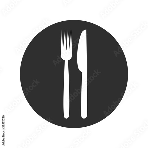 The picture shows kitchen appliances, knife and plug, for logo, for kitchen, restaurant.