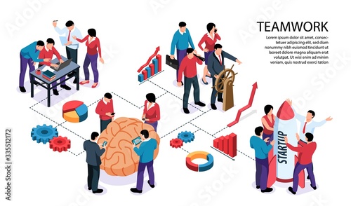 Teamwork Isometric Infographic  Banner