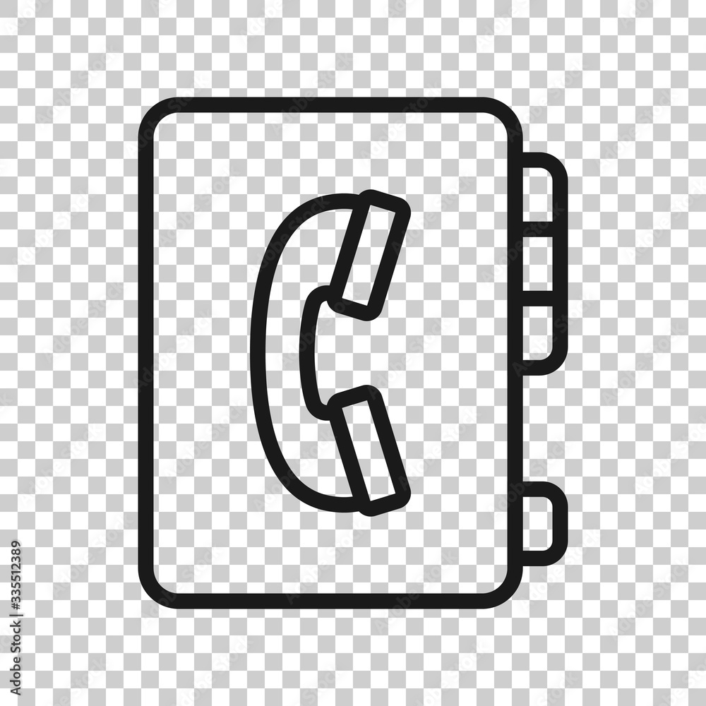Address phone book icon in flat style. Telephone notebook vector illustration on white isolated background. Hotline contact business concept. Address phone book icon in flat style. Telephone notebook vector illustration on white isolated background. Hotline contact business concept.