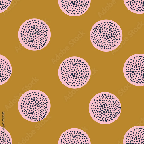 Mustard and pink playful spot, polka dot seamless pattern, perfect for fashion, home, stationary, kids. 