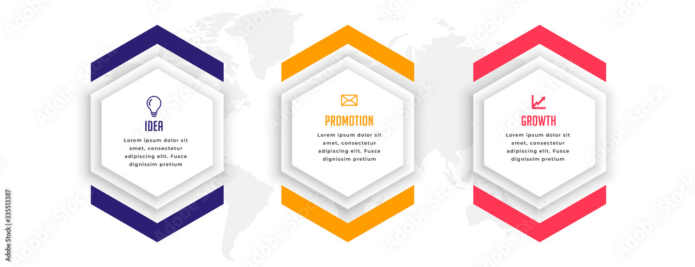 hexagonal three steps business infographic template design